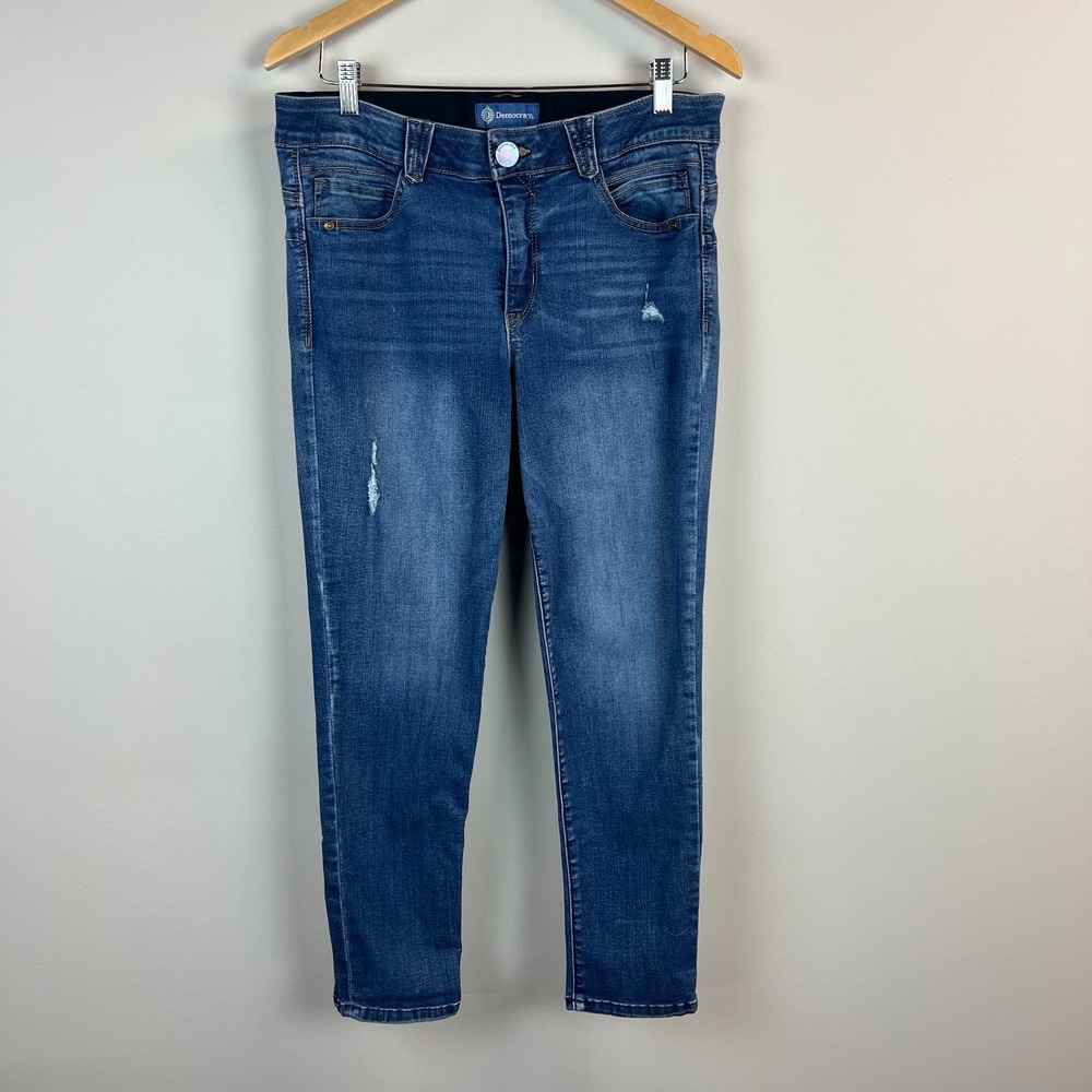 Democracy Ab Solution Jeans Womens 14 Blue Skinny Distressed Stretch Denim Slim